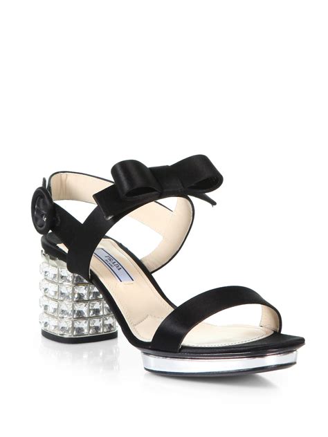 prada round toe chunky heels with jewel|prada high heel sandals.